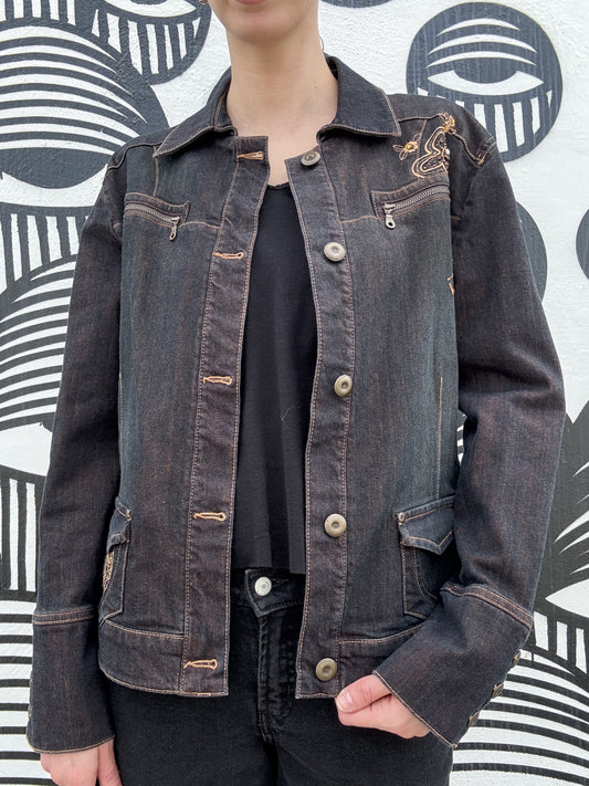 Y2K Denim Jacket with Floral Detail
