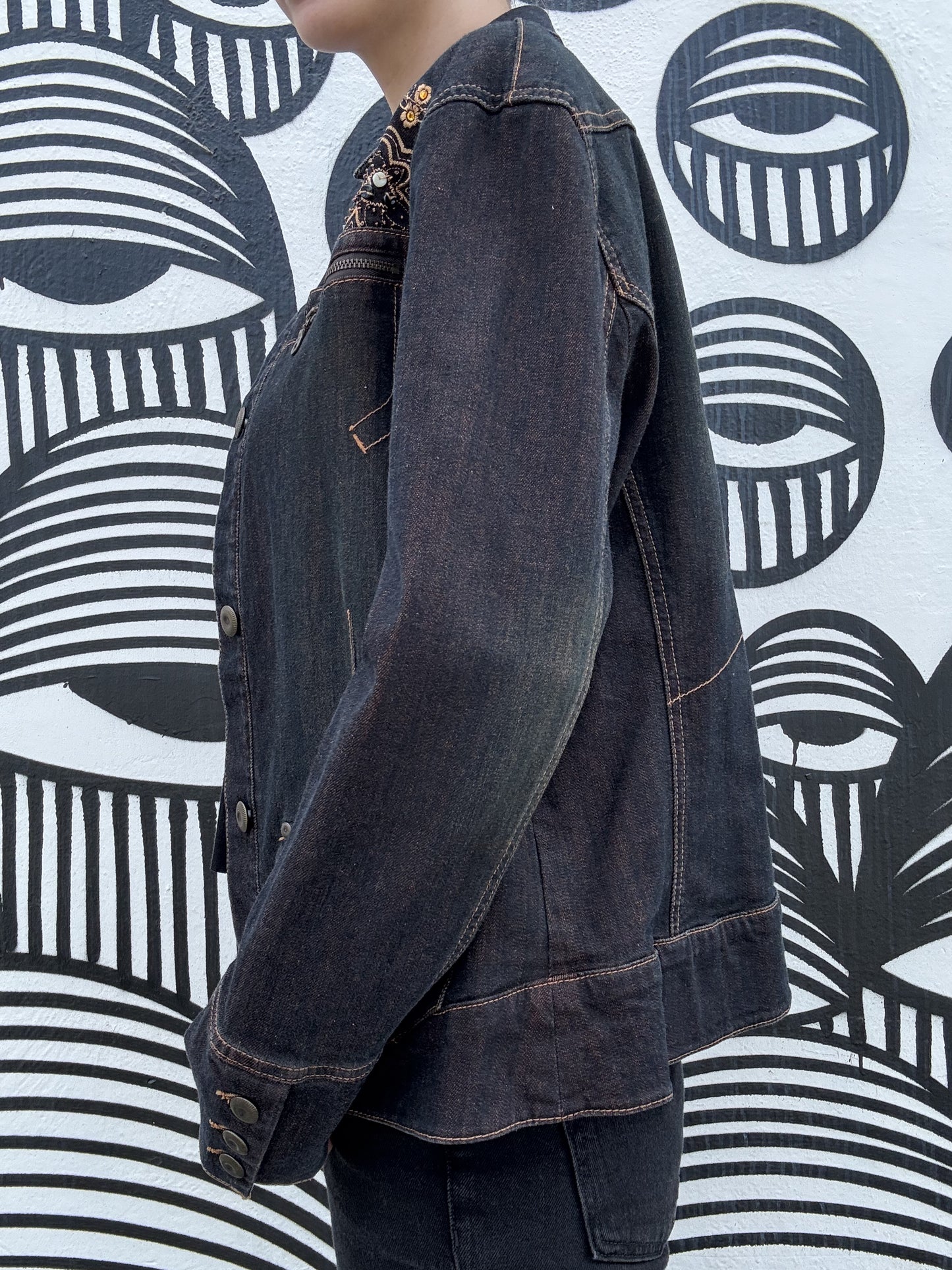 Y2K Denim Jacket with Floral Detail