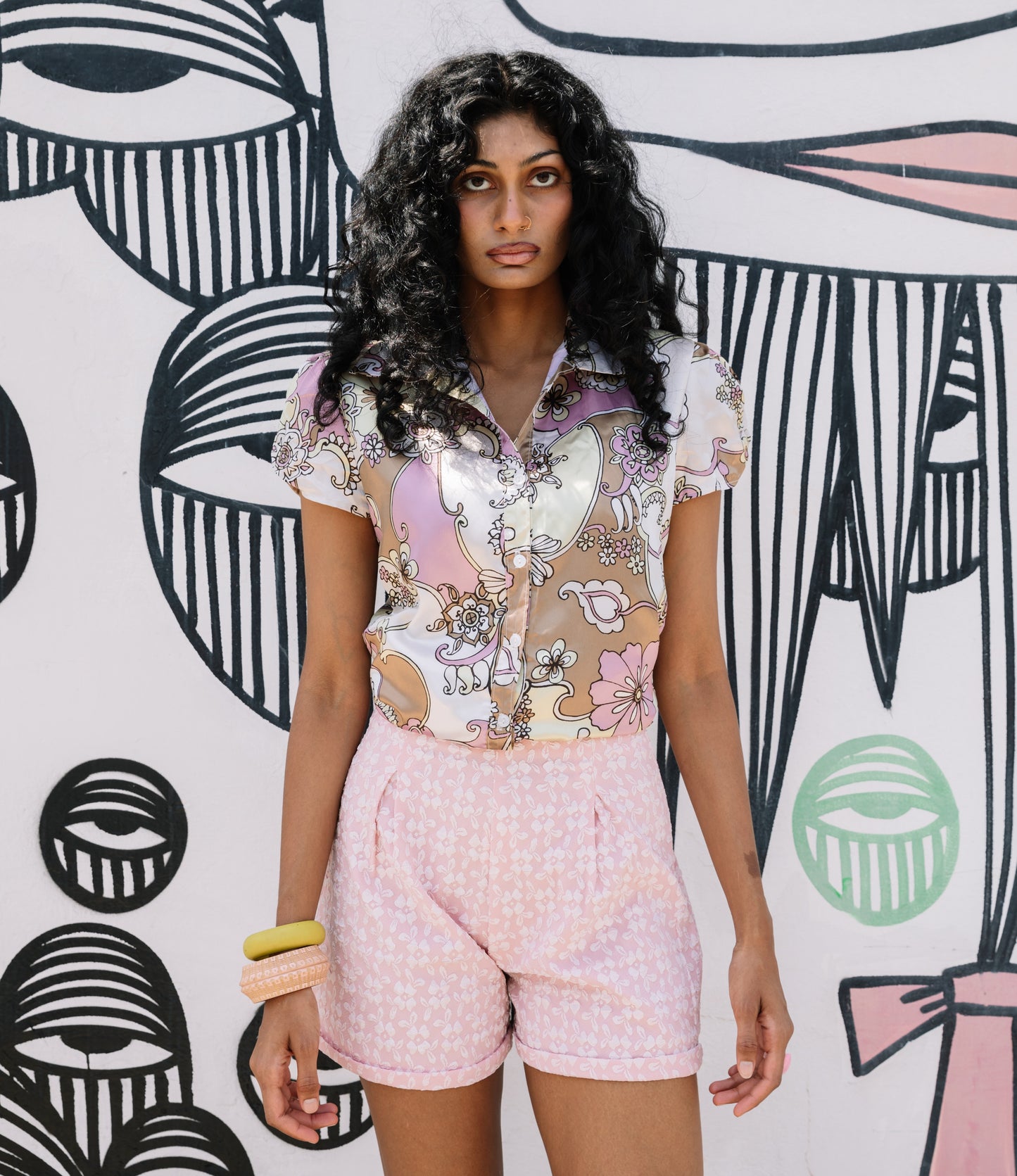 Pink Floral High Waisted Shorts