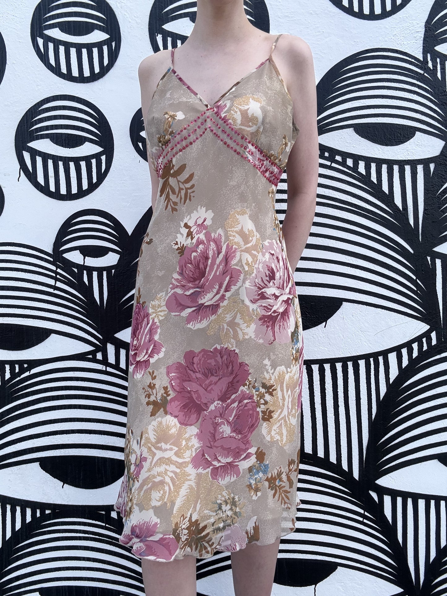 Y2K Floral Dress with Pink Sequins