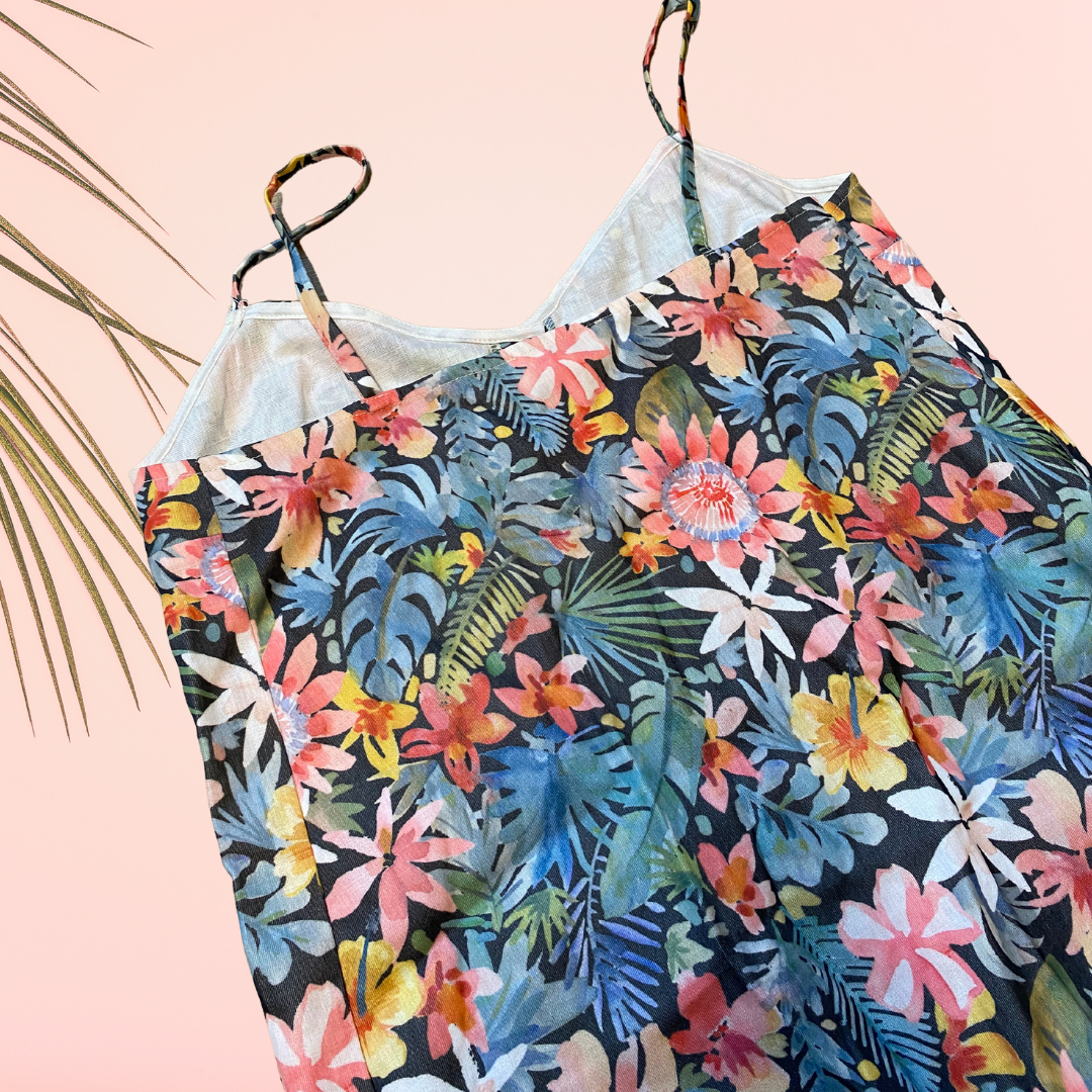 Lei Palm Tropical Print Linen Dress